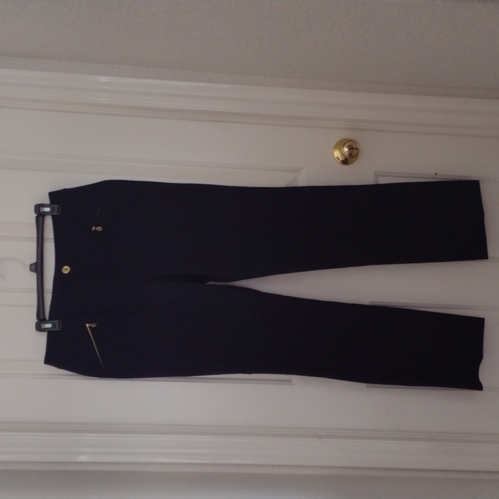 Anne Klein Navy Pants with Gold Accents Sz 10 Straight Leg
